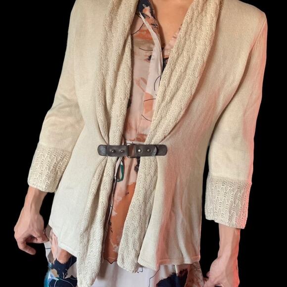 The Limited Sweaters - The Limited Vintage Y2K  Classic Cream Brown Leather Belted Sweater Medium